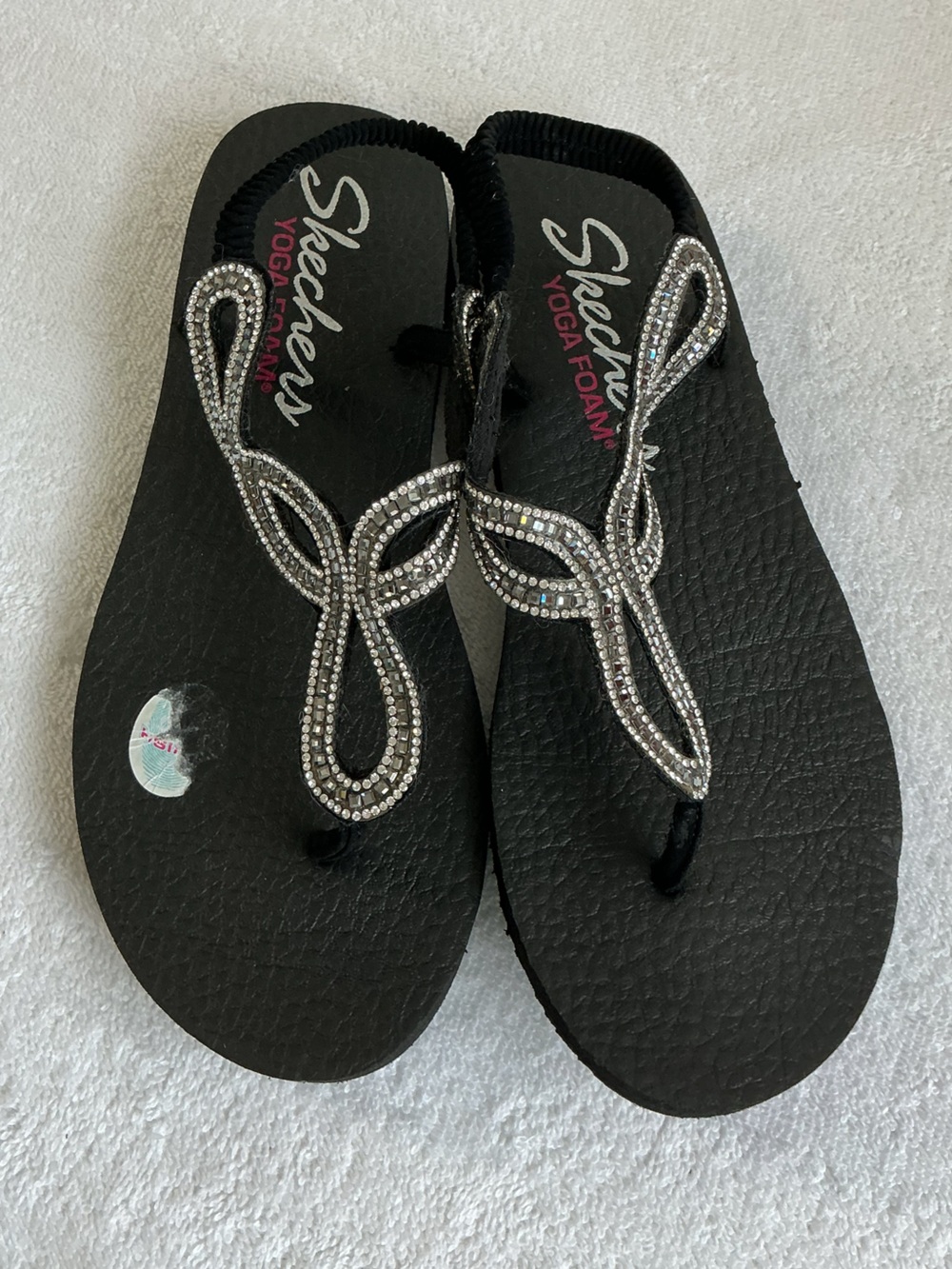 Skechers Black Thong Sandals with Rhinestone Braided Straps